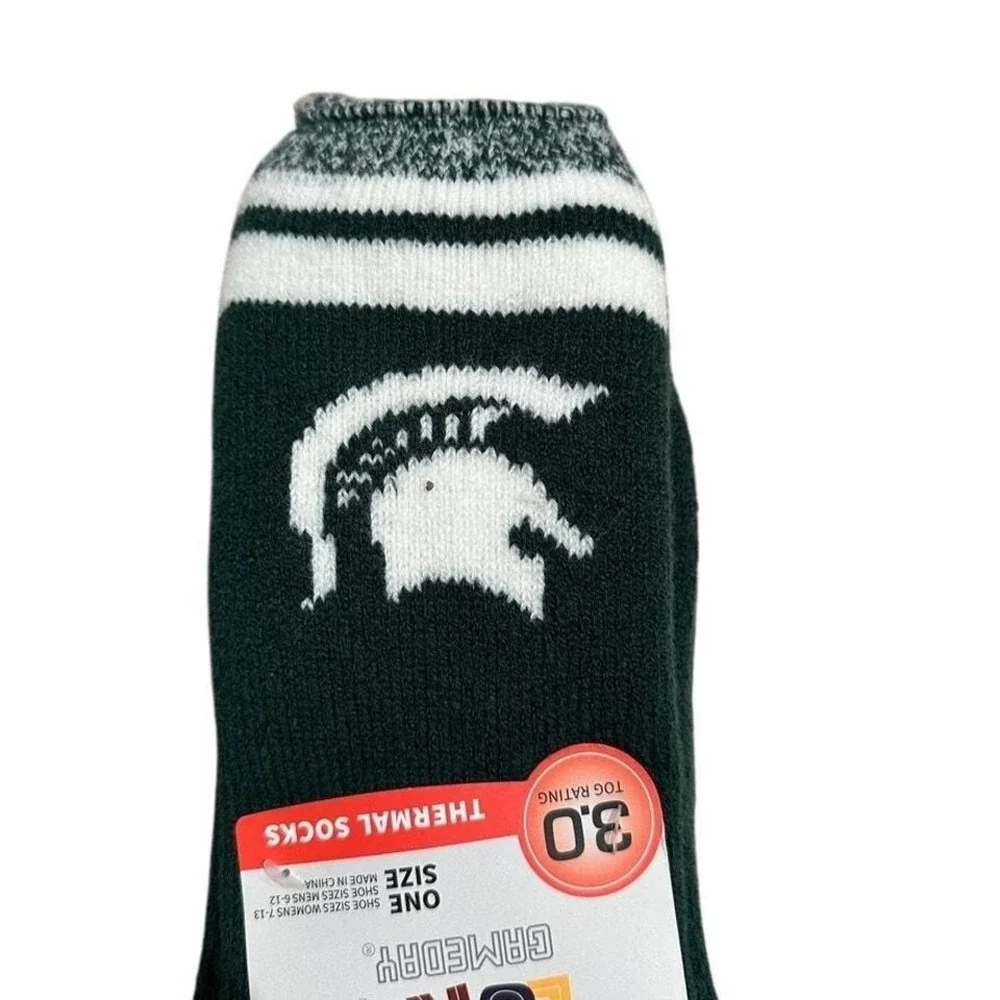 Muk Luks Gameday Thermal Socks Mens One Size Green White Spartans Michigan‎